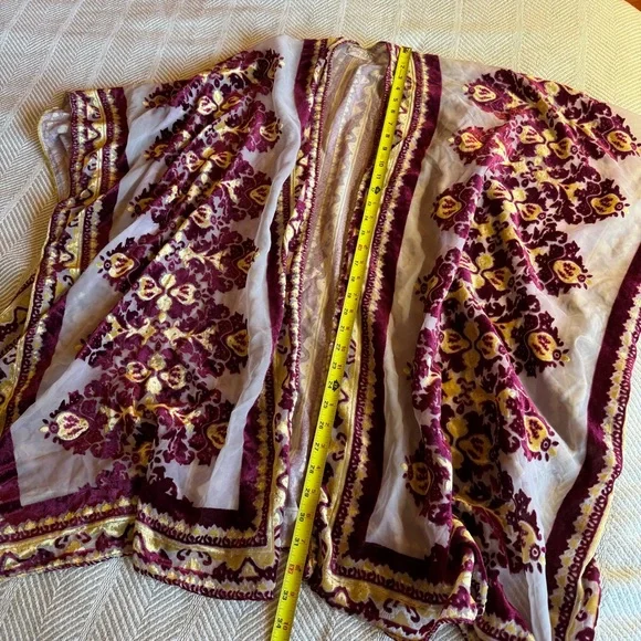 Free People Sheer Velvet Burnout Boho Shawl Kimono Purple Yellow, One Size - Picture 6 of 8
